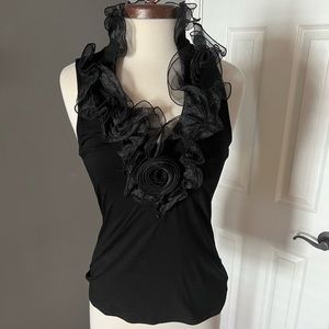 WHBM Small Black Ruffle Sleeveless Top